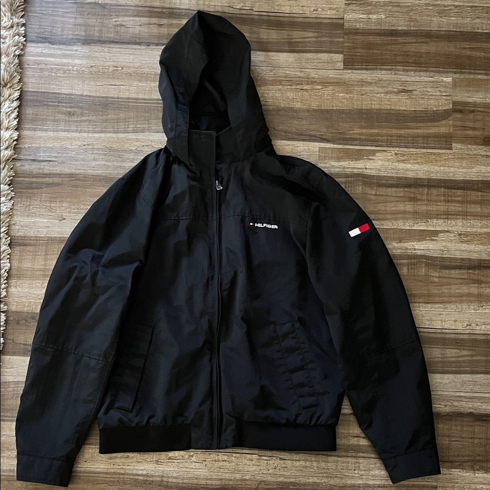 Tommy Hilfiger Black Windbreaker Jacket for Men Size L